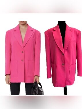 Zara neon pink masculine oversized blazer single breasted front patch pocket